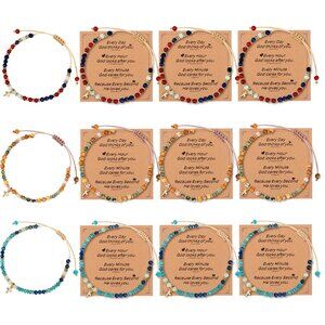 12 Pack Natural Stone Cross Stretch Bracelets, Christian Gifts for Women